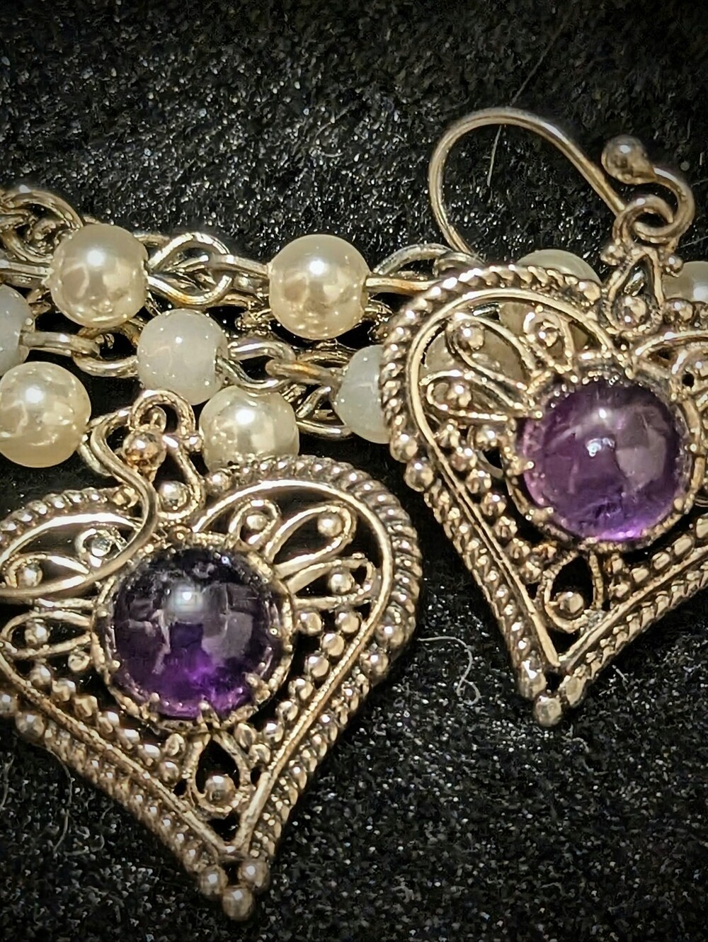 Amethyst Sterling Silver Heart Dangle Earrings